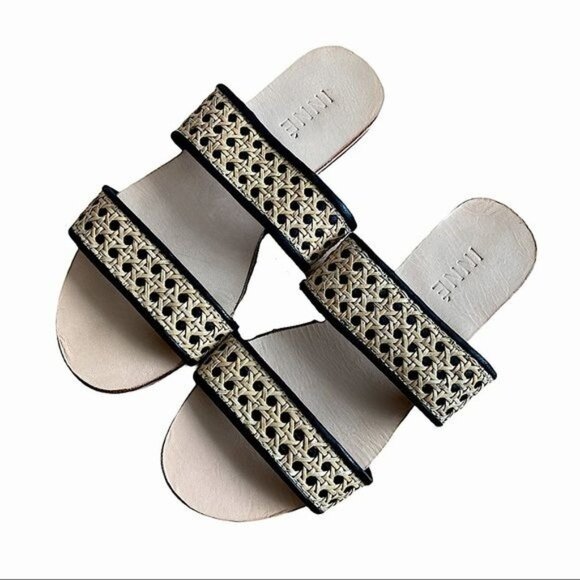 INNÉ Sinta Double Strap Slide Sandals Black Tan Size 7 - Picture 2 of 8